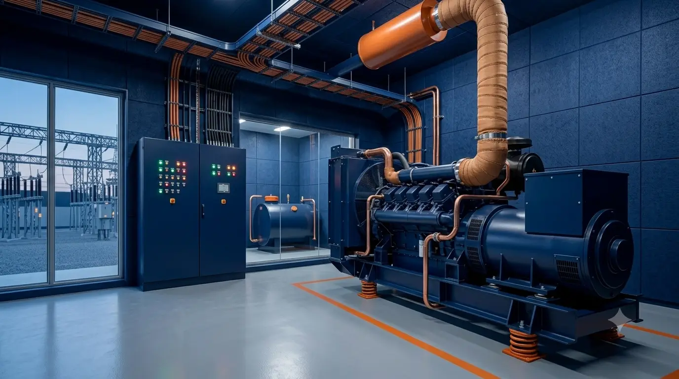Grupo gerador diesel industrial com quadro de transferência automática